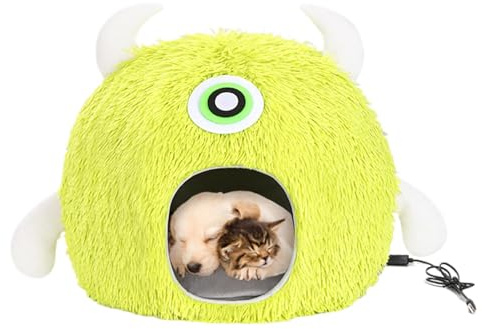 Amesor Grottes chauffées pour chat, lit chauffant pour chat couvert | Lit chauffant pour chat avec température réglable et minuterie,Cabane pour chat enfichable USB pour petits animaux jusqu'à 7,5 kg,