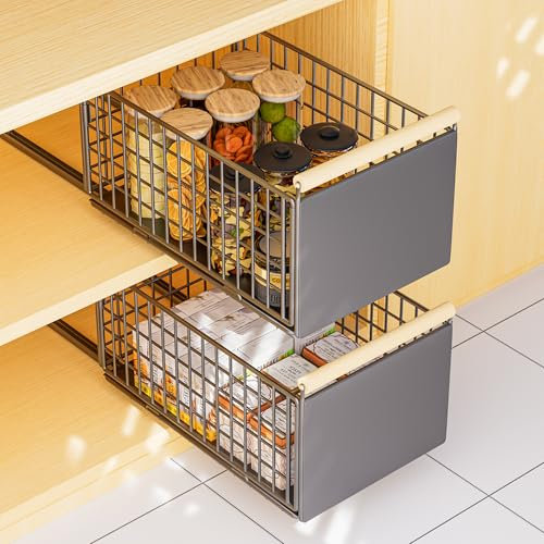 Vortix 2 Stück Teleskopschublade, Ausziehbare Schublade KüChe,KüChenschrank Organizer für KüChenschräNke, Schubladen Organizer,Kein Bohren und Nageln Erforderlich KüChenschublade