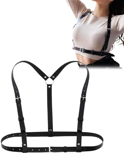 TPZORJX Cinturones,Punk Cinturón de Arnés de Cintura para Mujer Cuerpo de Cuero PU Cadena de Pecho Negro Chaleco Gótico Ajustable Cinturón Joyería Corporal para Rave Cosplay Disfraz