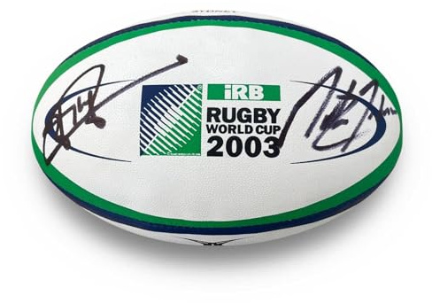 Exclusive Memorabilia Von Jonny Wilkinson und Martin Johnson signierter Replika-Ball des WM-Finales 2003