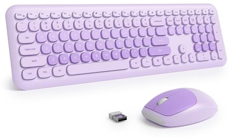 SOLIDEE Combo Clavier et Souris Sans Fil Coloré,Clavier Rétro 2.4GHz de Machine à Écrire,Clavier 104 Touches avec Pavé Numérique,Clavier à Membrane Silencieuse(Américain QWERTY)(Diary Purple)