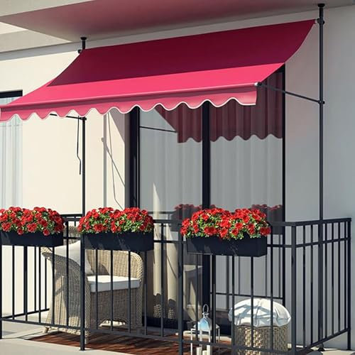 FVTVHEV Manuelle Einziehbare Markise Klemmmarkise Balkonmarkise Breite 2/2,5/3/3,5/4m Einstellbare Höhe Und Winkel Mit Handkurbel Terrassenmarkise Geeignet Für Terrasse Pavillon Und Garten(Rot,3m)