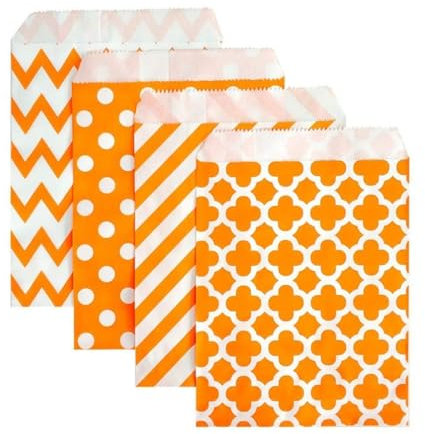 pipisweet 100 Stück 33 x 45,7 cm gepunktete Wellen-Anzug-Kraftpapiertüten, Süßigkeitenbrotbeutel, Streifen, Kleeblatt, Hochzeit, Geschenkverpackung, Weihnachten, Party (Orange)