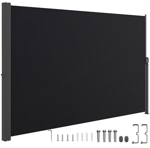 COSTWAY Seitenmarkise 180 x 300 cm, Garten Sichtschutz Ausziehbar aus Aluminium, Sonnenschutz Windschutz mit seitlichem Griff, Seitenrollo für Balkon, Pool, Terrasse