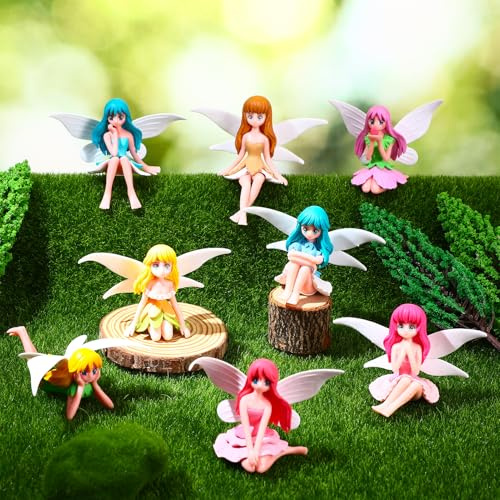 8Pcs Fairies for Fairy Gardens Ornaments Outdoor Miniature Figurines | Cute Fairy Designs, Durable Resin Plastic, Perfect for Fairy Gardens Dollhouses Terrariums Micro Landscape & DIY