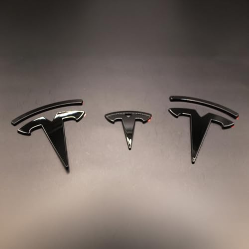 AC-Digital Tesla Model Y 3 2019-2021-2022-2023 Set of 3 Current Front Rear Streeing Wheel Emblem Logo Decals Full Cover Trim Material Designed for Tesla Model Y 3 Accessories (Model 3 - Glossy Black)