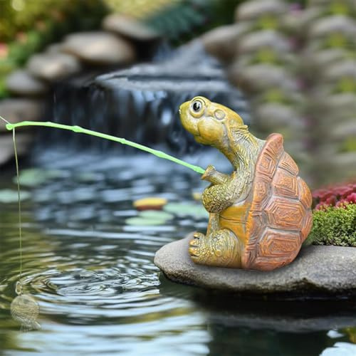 Generisch Gartenteich Deko Angeln Figur aus Harz Gartendeko Figuren,Miniteich Angler Froschfigur Deko für Garten Landschaft,Gartendeko für Draußen Figuren,Frosch Gartenzwerge für Außen Gartenstatue