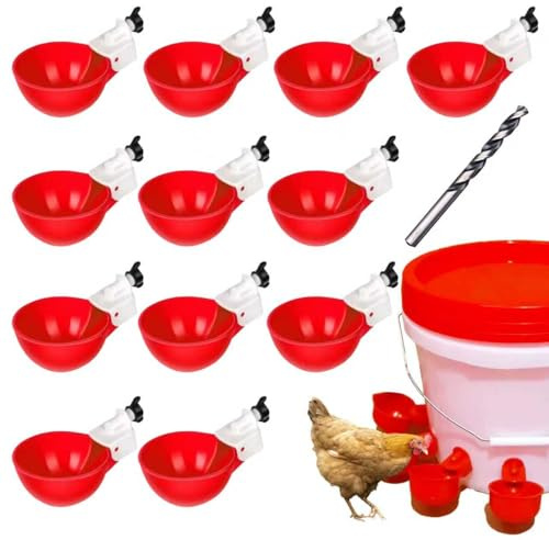 Hühnertränke Automatische Geflügeltränke Hühnerwasserspender DIY Hühnerwasserbecher Geflügeltränke für Hühner,Tränke Hühnerzubehör Wasserspender-Set mit Bohrer für Huhn,Gans,Pute,Ente,Taube (12STK, M)