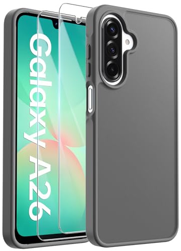 FLLAO Matt Handyhülle für Samsung Galaxy A26 5G Hülle, Grau | Inklusive 2 Schutzfolie, mit Kameraschutz [Militärschutz] Stoßfest PC Rückseite TPU Bumper Hülle für Samsung Galaxy A26 5G