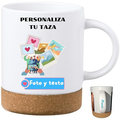 Fresh-KO -Taza personalizada con base de corcho | Nombre en Asa | Regalos Personalizados | Tazas Desayuno | Tazas te | Tazas originales para regalar | Tazas originales para regalar | Taza cafe