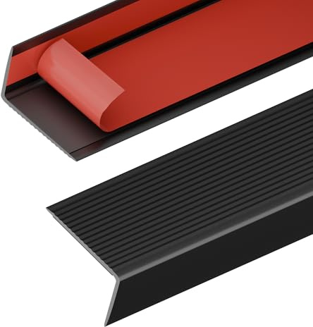 36 Metal Stair Nosing, Anti-Slip Stair Edge Protectors, Self-Adhesive Aluminum Stair Nose Guards, Stair Edge Trim for Indoor & Outdoor Stairs (Black, 2pack)