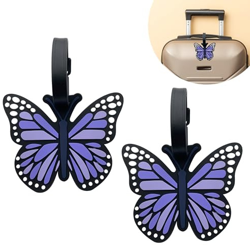 2PCS Cute Butterfly Silicone Luggage Tags, Stylish Travel Bag Identifiers, Luggage Tags for Suitcases with Name Card Holder Suitcase Tag for Easy Identification, Suitcase Labels for Travel Accessories