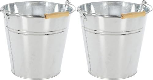 Pack of 2 Galvanised Metal Buckets - 10 Litre Vintage Zinc Pails with Handles for Garden, Cleaning, Coal, Ash, Planters, Storage, Ice Drinks, Rustic Decor