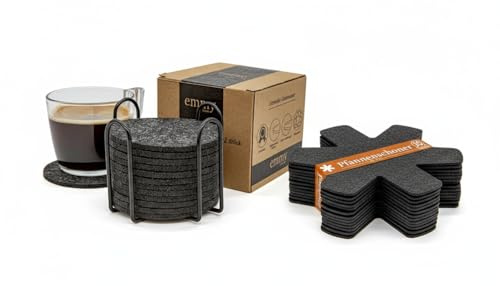 Emmy Home Pfannenschoner 10 er und Untersetzer Rund für Gläser 12er Set - Pfannenschutz Filz 38 cm Extra Dicke Topfuntersetzer Stapelschutz Anpassbare Größe Topfschoner Set