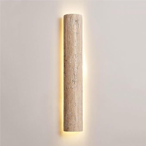 Modern Retro Half Cylinder Wall Sconce - Yellow Travertine Stone Lamp, Hardwired 3000K Warm Light Fixture for Bedroom, Dining Room, Kitchen, and Apartment (60CM x 35CM)