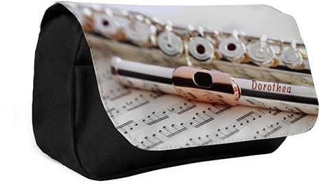 DRUC KLAUS Mäppchen Querflöte personalisiert mit Wunschname – Etui aus Polyester mit Zwei Reißverschlussfächern und Klettverschluss für Musiker