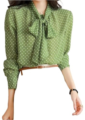 Camicia Donna Camicia a Pois da Donna con Design a Cravatta, Elegante e Bella Ampia a Maniche Lunghe alla Moda(XXXL)