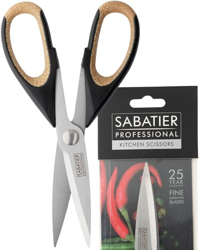 Sabatier Professional 22cm Heavy Duty Kitchen Scissors - Ultra Sharp Fine Serrated Blades & Perfect Soft Grip Handles with Cork Effect. Multipurpose Shears for General Kitchen Tasks. Dishwasher Safe