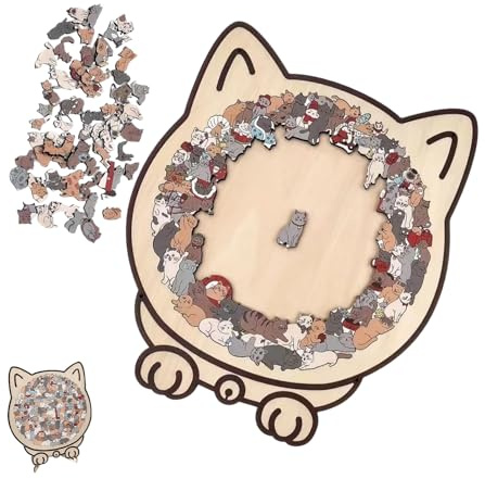 Holzpuzzle in Katzenform, 135-teiliges Set für Dekoration und Spielzeug | Steckpuzzle aus Holz mit Katze | für Erwachsene, Kinder, Familie, Freunde und Innendekoration, Haus und Wand