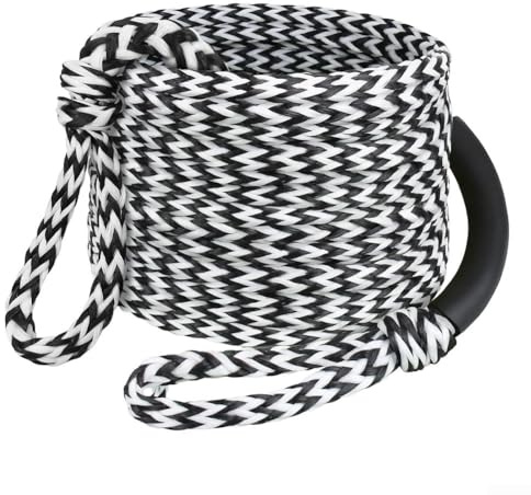 Zoegneer Corda da traino 3K da 18,3 m, con design galleggiante e manicotto in schiuma, in polietilene a 16 fili, per 1-3 ciclisti, resistente all'usura, per tubi, kneeboard, wakeboard e (bianco nero)