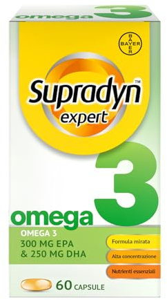 Supradyn Omega 3, Olio di Pesce 1000 mg, EPA e DHA, Vitamina E, 60 Capsule | EPA 300 mg + DHA 250 mg, Omega-3 600 mg per Capsula, Olio di Pesce Raffinato, Antiossidante, età 12+, Scorta 2 Mesi