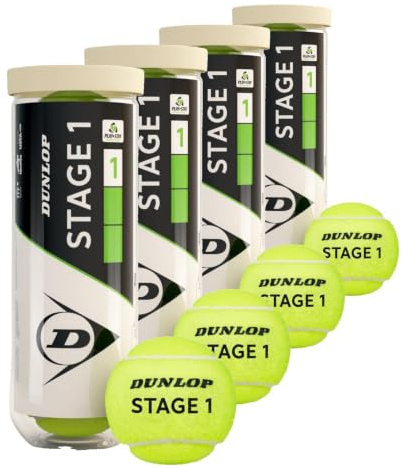 DUNLOP Tennisball Stage 1 Grün - für Kinder und Anfänger auf dem Großfeld (3 Bälle) (Packung mit 4)