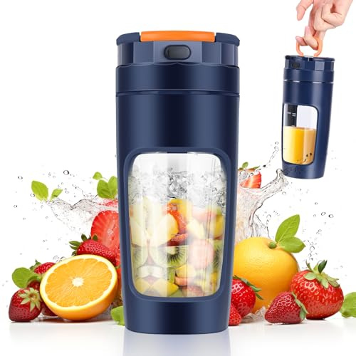 500 ML Blender portable, Mixeur portable pour smoothie, 20000 TR/min Puissant Mixeur Smoothie avec 6 Lames, Mini Mixeur avec Couvercle de Voyage pour Cuisine, Salle de Sport, Bureau (Bleu)