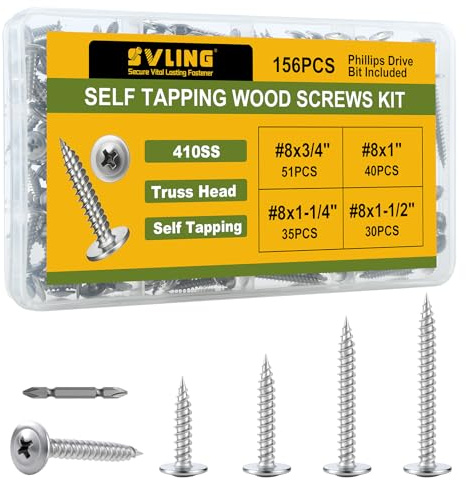 SVLING Wood Screws Phillips Modified Truss Head Assortment Kit 156PCS, Stainless Steel 410 Quick Self Tapping Screws for Wood Metal, #8 x 3/4,1,1-1/4,1-1/2