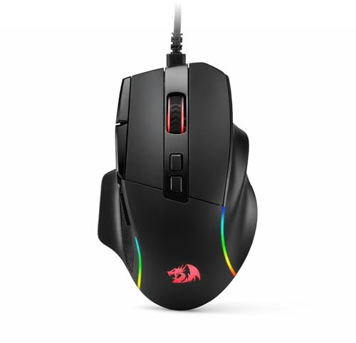 Redragon M925 Wired Gaming Mouse, 24,000 Max DPI Optical Gaming Mouse with 10 Programmable Buttons, Ergonomic Natural Grip Build, Software Supports DIY Keybinds & DPI, Black