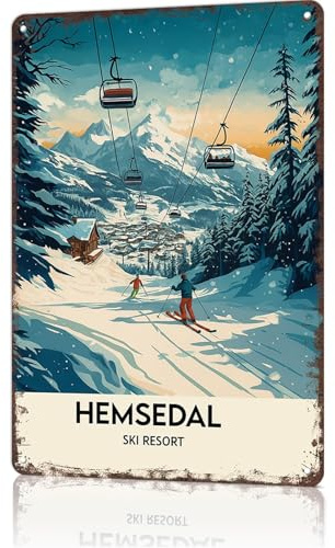 Hemsedal Skidort Hemsedal Skidor Norge Metall Tenn Skylt Vattentäta Järnskyltar Väderbeständig Metallskylt för veranda Bar Hem 20 x 30 cm