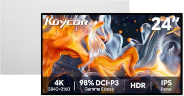 Kuycon P24U 23.8'' 4K Monitor 3840x2160, Minimalista senza supporto | 60Hz, 10 bit 1.07B colori, USB-C 100W ricarica rapida, altoparlanti integrati, vetro lucido, supporto regolabile