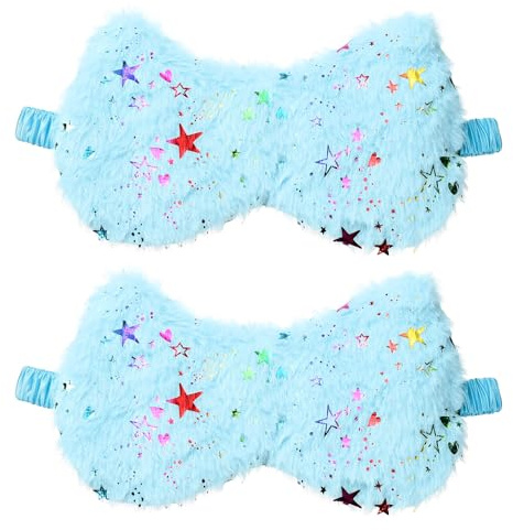 QUARKZMAN 2 Pack Máscaras De Sueño De Felpa Máscara Ocular Suave Y Cómoda Para Dormir Con Banda Elástica Diseño De Estrellas Brillantes Unisex Para Dormir Viajes Oficina Siesta Dormir Azul