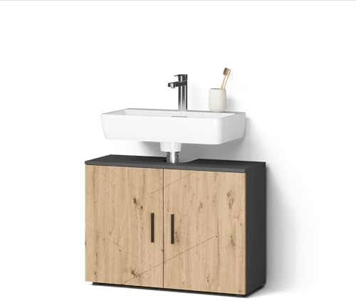 Livinity Mueble bajo Lavabo Ronco, Antracita/Roble Artesanal, 80 x 59 cm con 2 Puertas