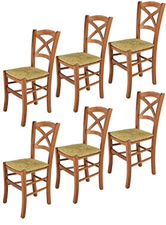t m c s Tommychairs - Set 6 sillas Cross para Cocina y Comedor, Estructura en Madera de Haya Color Cerezo y Asiento en Paja