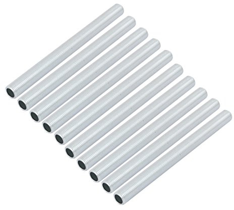 sourcing map Tige Filetée Creuse M10 Tube Filete Filetage 120mm Longueur Supérficiel Lampe Tuyau Mamelon pour Réparation Luminaire Lampe Lustre Zingué Argenté Paquet de 10
