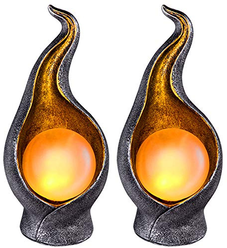 Solarleuchte Solarlampe Außenleuchte Gartenleuchte Außenlampe Eingangsbereich, IP44 Spritzwasserfest Flammenoptik silber gold, 36x LED 0,06W warmweiß, H 26,5 cm, 2er Set