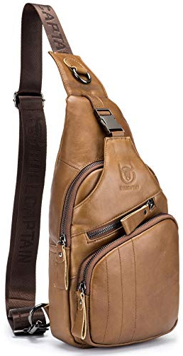 BULLCAPTAIN Leather Men Sling Bag Casual Crossbody Chest Bags Travel Daypack