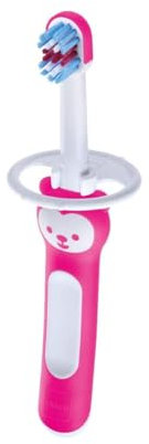 MAM Baby's Brush Zahnbürste für Neugeborene, mit Sicherheitsring, kleiner Kopf und kurzem Griff, für Milchzähne, 6+ Monate, Rosa