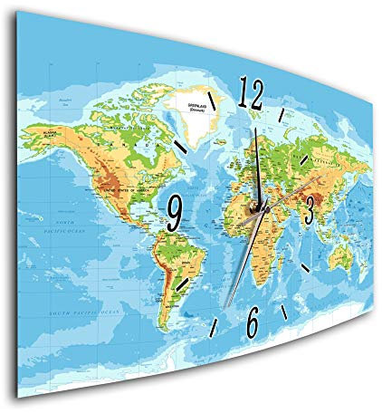 Bilder-Manufaktur BM Funk Quarz Wanduhr Funkwanduhr Funkwanduhren Funkuhr Funkuhren kein Ticken lautlos geräuschlos leise modern ohne Tickgeräusche groÃŸ XXL Wohnzimmer Küche Weltkarte Erde 9158-1a