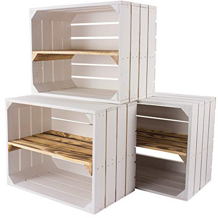 6 cajas de frutas blancas con tablero intermedio flameado longitudinal, cajas de madera como zapatero, estilo Shabby Chic, 50 x 30 x 40 cm para zapatero y estantería, caja de madera, caja decorativa