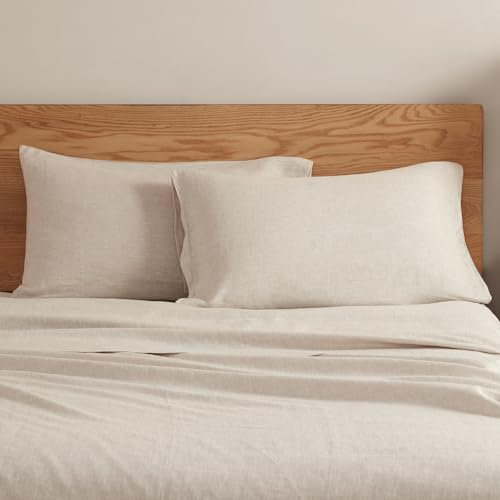 DAPU 100% Linen Pillowcases 20x30 Inches Pillow Cases (Pack of 2) with Envelope Closure, Stone Washed Breathable and Cooling (Natural Linen, Queen)