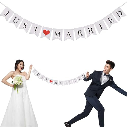 Hochzeit Deko Set, Just Married Banner Papier Girlande Vintage, Hochzeit Dekoration, Verwendet für die Dekoration von Hochzeiten, Hochzeitszimmern, Hochzeitsautos