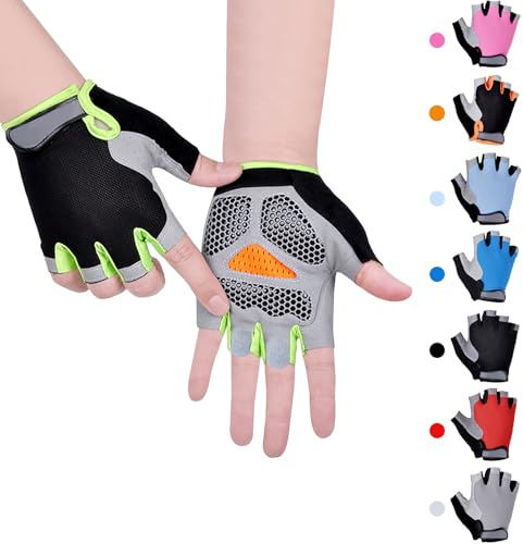 CubePlug Kids Boy Girl Cycling Climing Half Finger Gloves GEL Padded BMX Bike Fingerless [SPI] (S, Green)