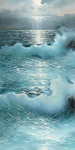 Feeling at home LEINWANDDRUCK im SCHATTENFUGENRAHMEN Sea Waves Moon Blue Coastal Archivio - Meer vertikale Kunstbilder im Holzrahmen cm_100_X_50