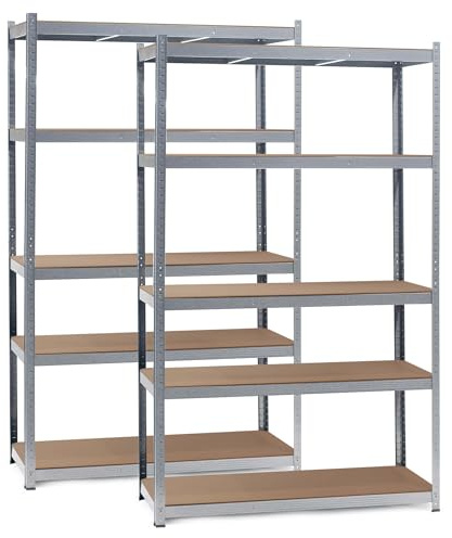 Wiltec Set 2X Schwerlastregal 120x60x200cm, 200kg/Ablage, Steckregal verzinkt aus Stahl, Lastenregal mit 5 Ablagen, Werkstattregal