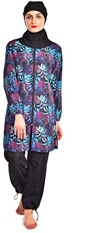 ABEUTY kvinnor blygsamma baddräkt full kostym plus size burkini islamisk modest tryck, Svart, XXL