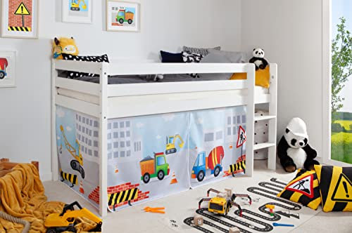 TiCAA Hochbett, Kinderbett Spielbett mit Treppe aus Kiefer Massivholz Bettgestell 90 x 200