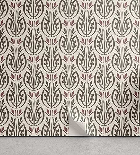 ABAKUHAUS Jugendstil abziehbare & klebbare Tapete für Zuhause, Medieval Motiv, selbstklebendes Wohnzimmer Küchenakzent, 33 cm x 250 cm, Armee-Grün Getrocknete Rosen