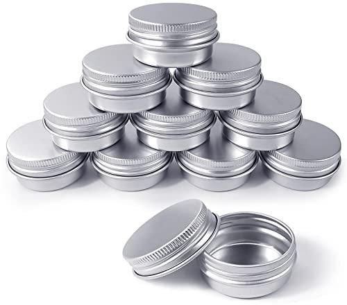 Redamancy 10 Pièces Pots en Aluminium, Argenté Petit Pot 15ML Avec Couvercle, Conteneurs à Couvercle à Vis en Métal Rond, pour DIY, Crème, Baume à Lèvres