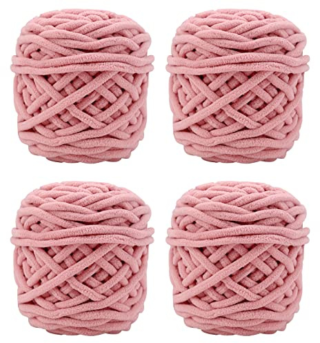Strickwolle, 4 x 100 g, mehrfarbiges Strickgarn zum Häkeln, weiches, klobiges Garn für Garnprojekte, Plüschbälle, handgefertigte Taschen, Pullover, Schuhe, Mützen, Pullover, Decken, Schals